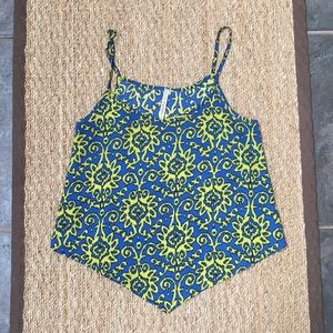 Bright patterned tank top.